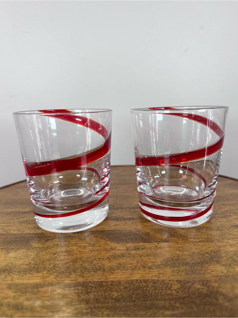 Swirl Line Red Pier 1 Cocktail Lowball Tumblers Pier One Glasses Set